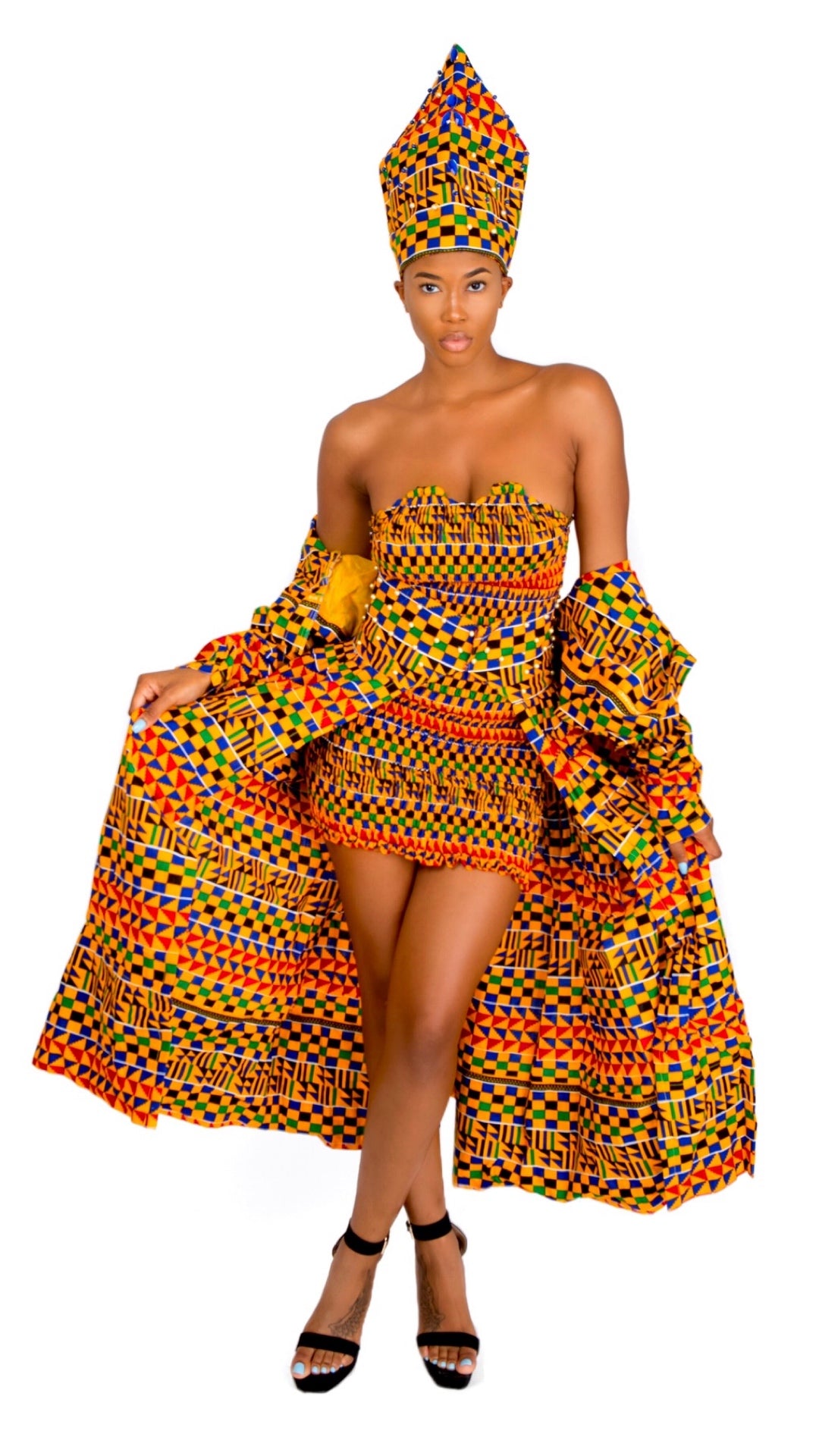 Asante Kente African Print Dress (4-Piece Set)