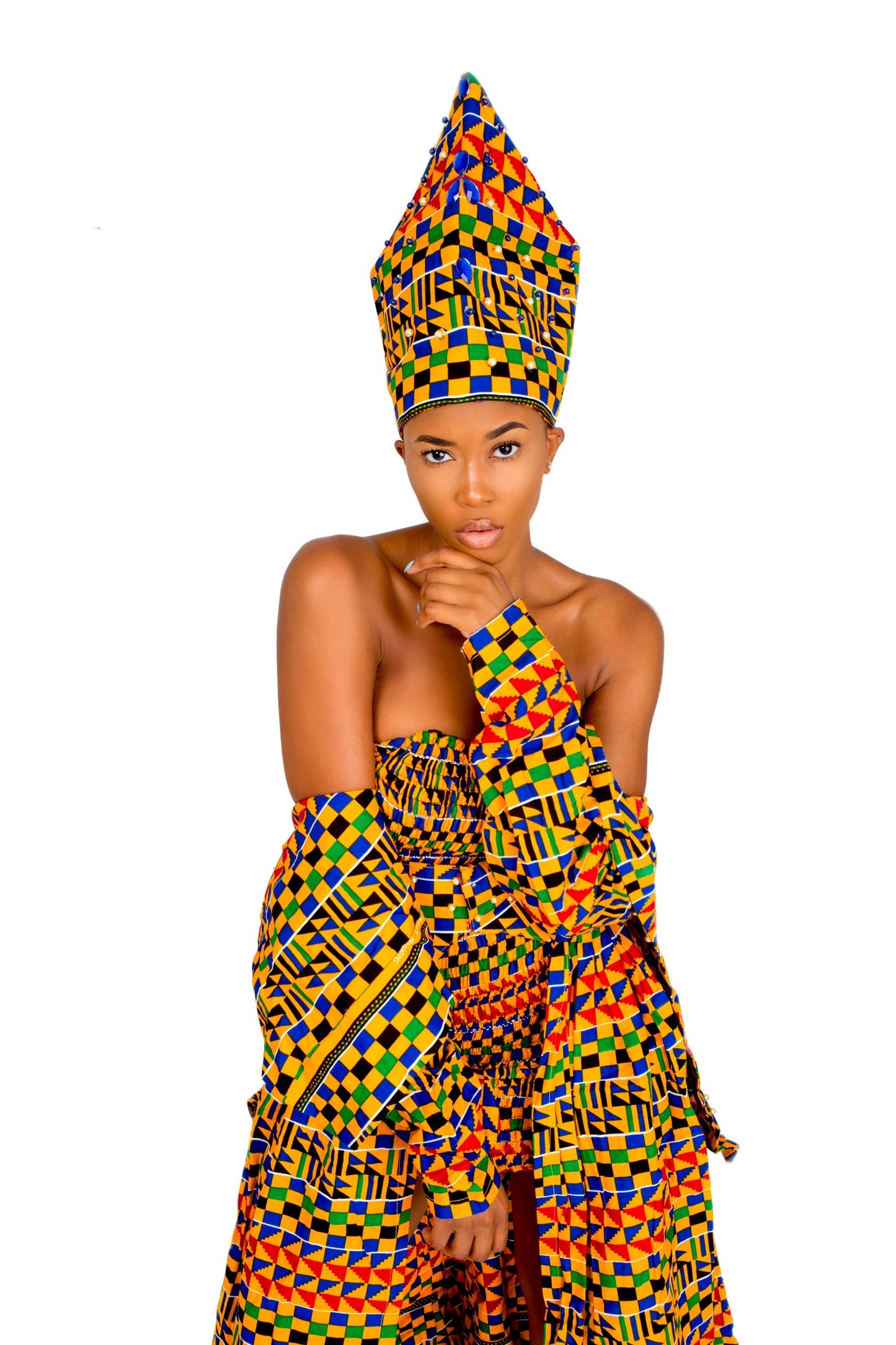 Asante Kente African Print Dress (4-Piece Set)