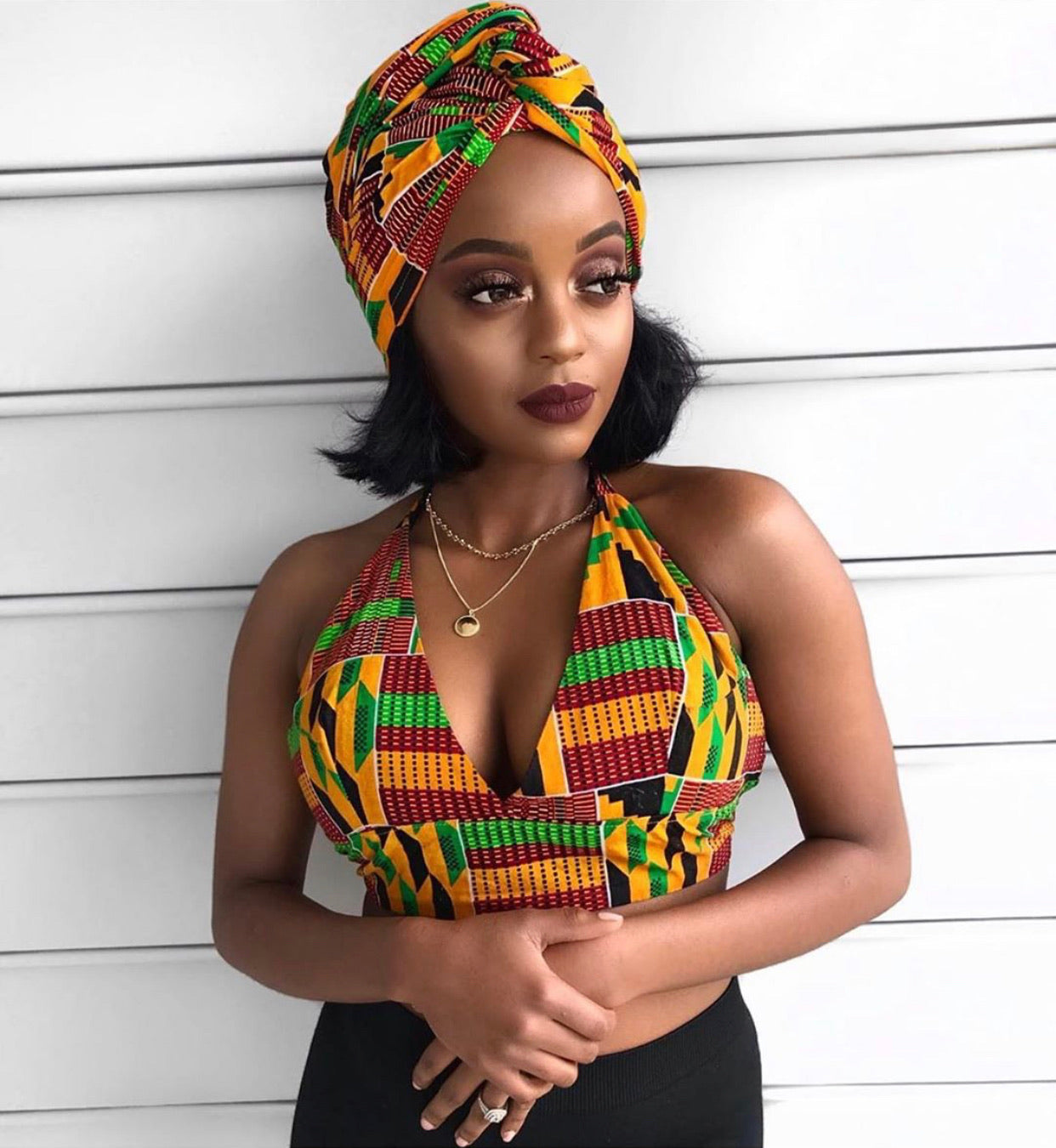 Kente Halter Crop Top W Headwrap WHOLESALE