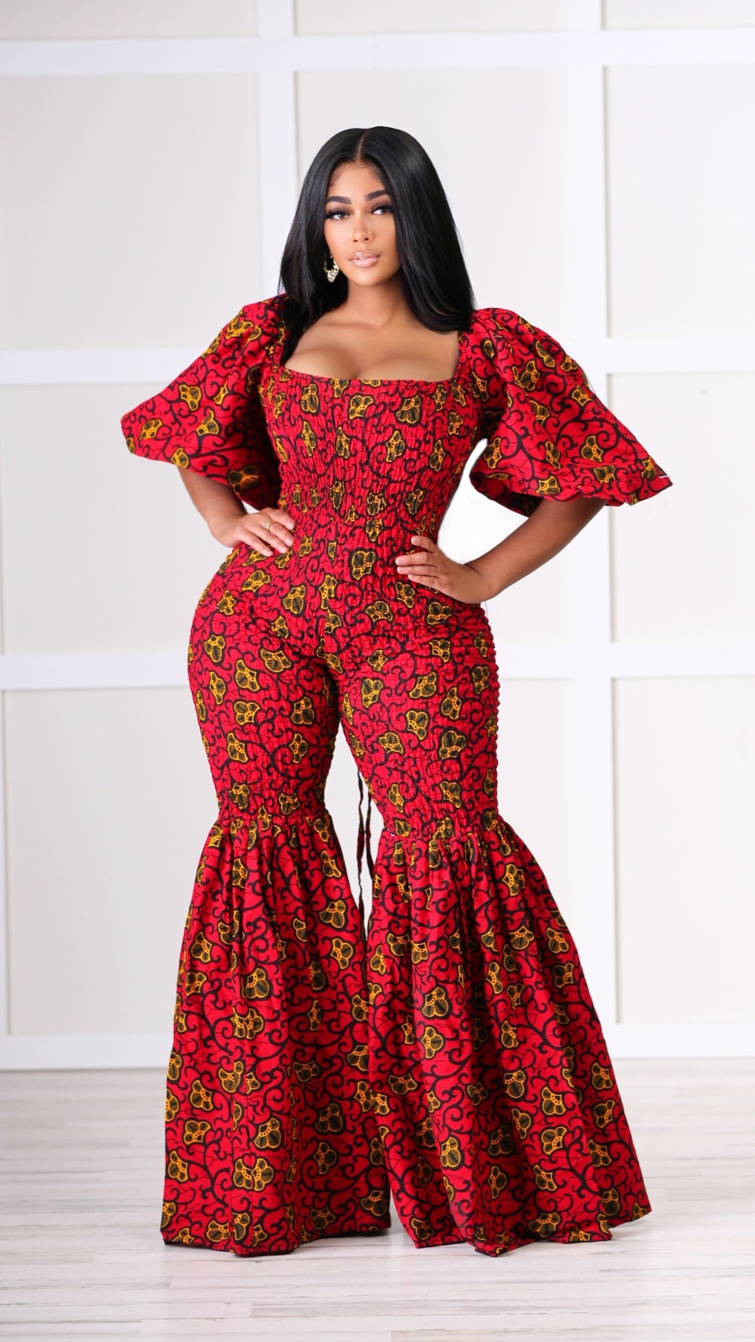Joanna African Print Bell Bottom Jumpsuit (READY TO SHIP)