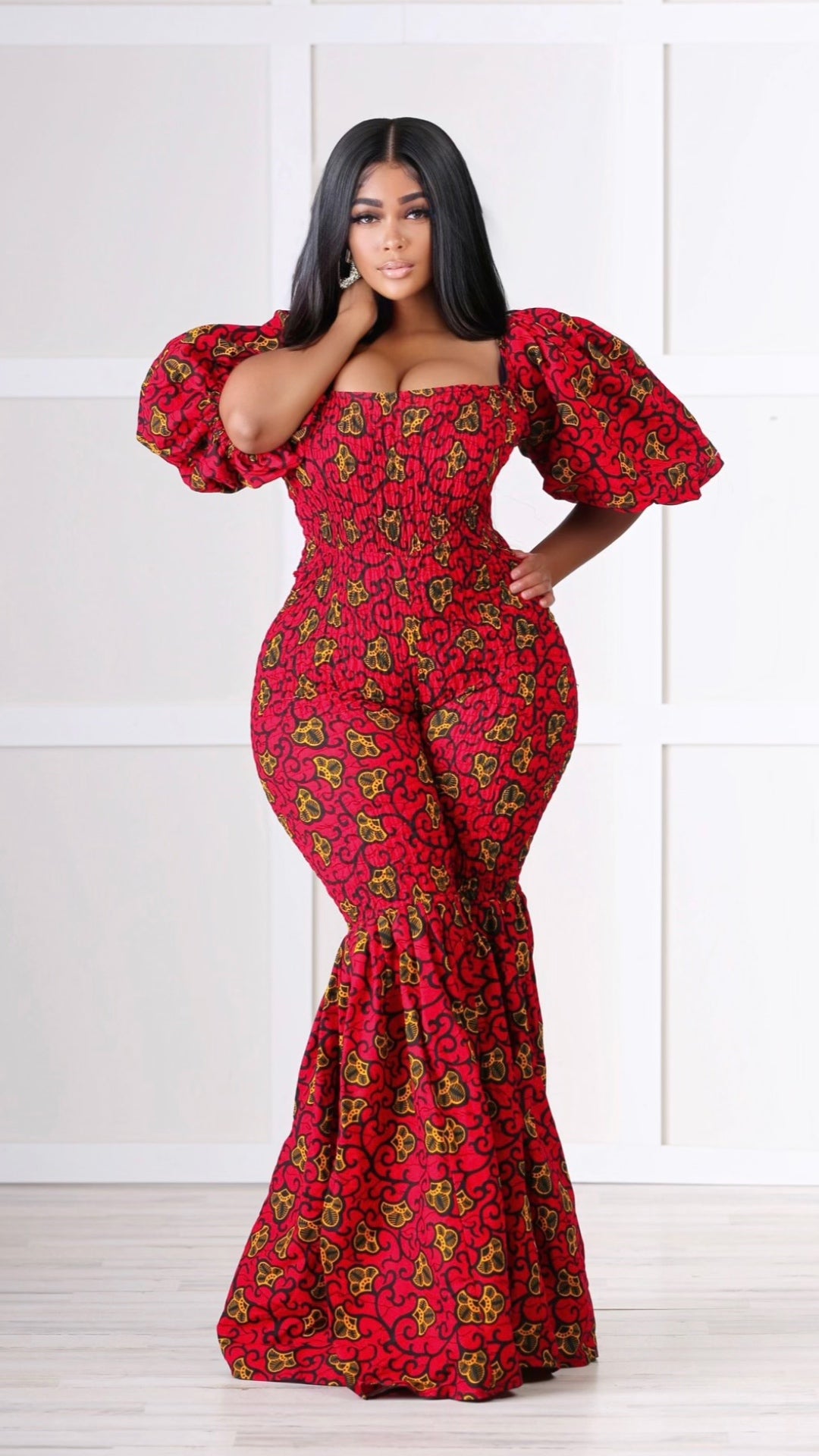 Joanna African Print Bell Bottom Jumpsuit (READY TO SHIP)